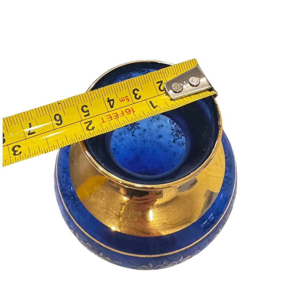 Vintage Cobalt Blue‎ Glass Vase with Gold Encrusted Floral Filigree 5.25in - Picture 4 of 10